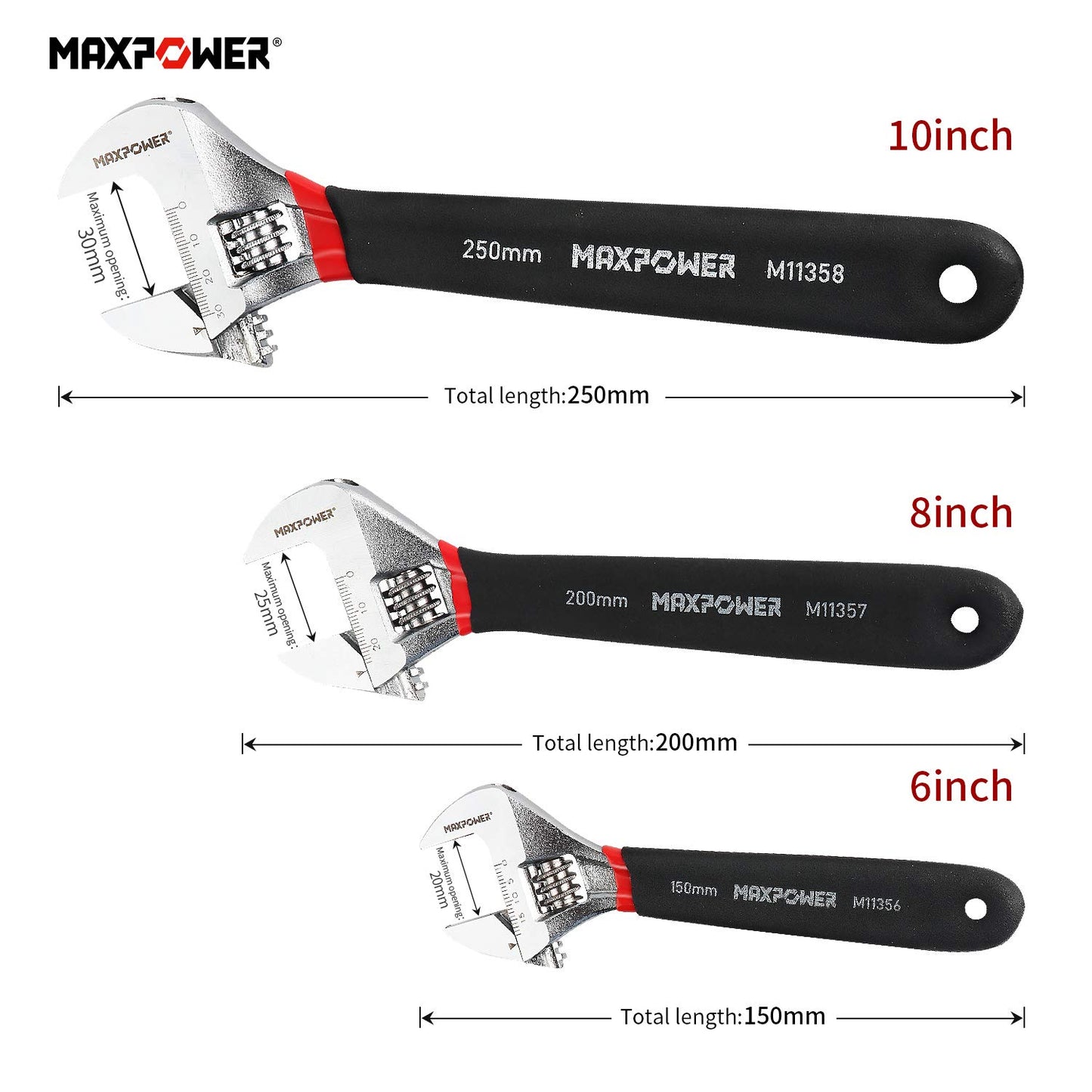 - MAXPOWER Adjustable Spanner Set | 3PCs Adjustable Wrench Set | Shifter Spanners with Soft Grip -