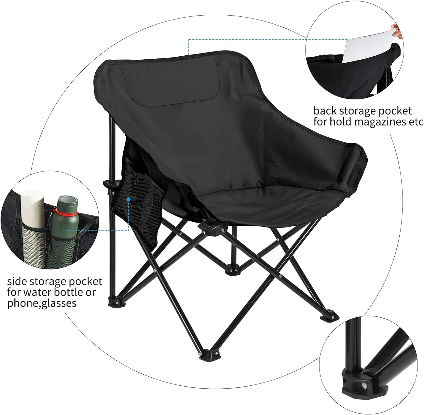 Camping Chairs Set of 2 Portable Chair Support 265lbs for Adults,Foldable Chair Sets up in 4 Seconds, Backpacking Chair with Carring Bags, Black