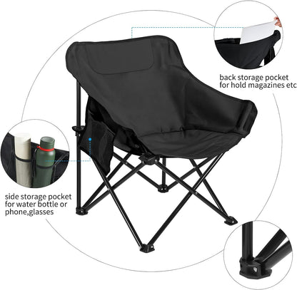 Camping Chairs Set of 2 Portable Chair Support 265lbs for Adults,Foldable Chair Sets up in 4 Seconds, Backpacking Chair with Carring Bags, Black