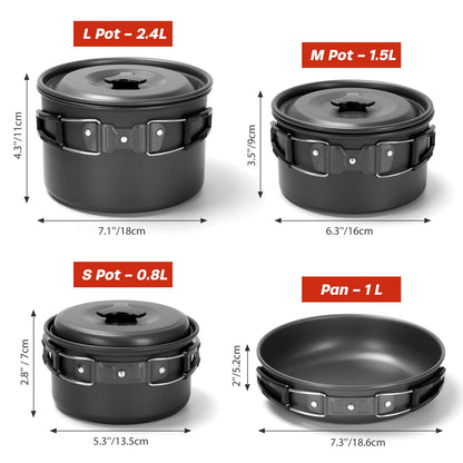 - Odoland Camping Cookware Kit for 4 People | Non-Stick -