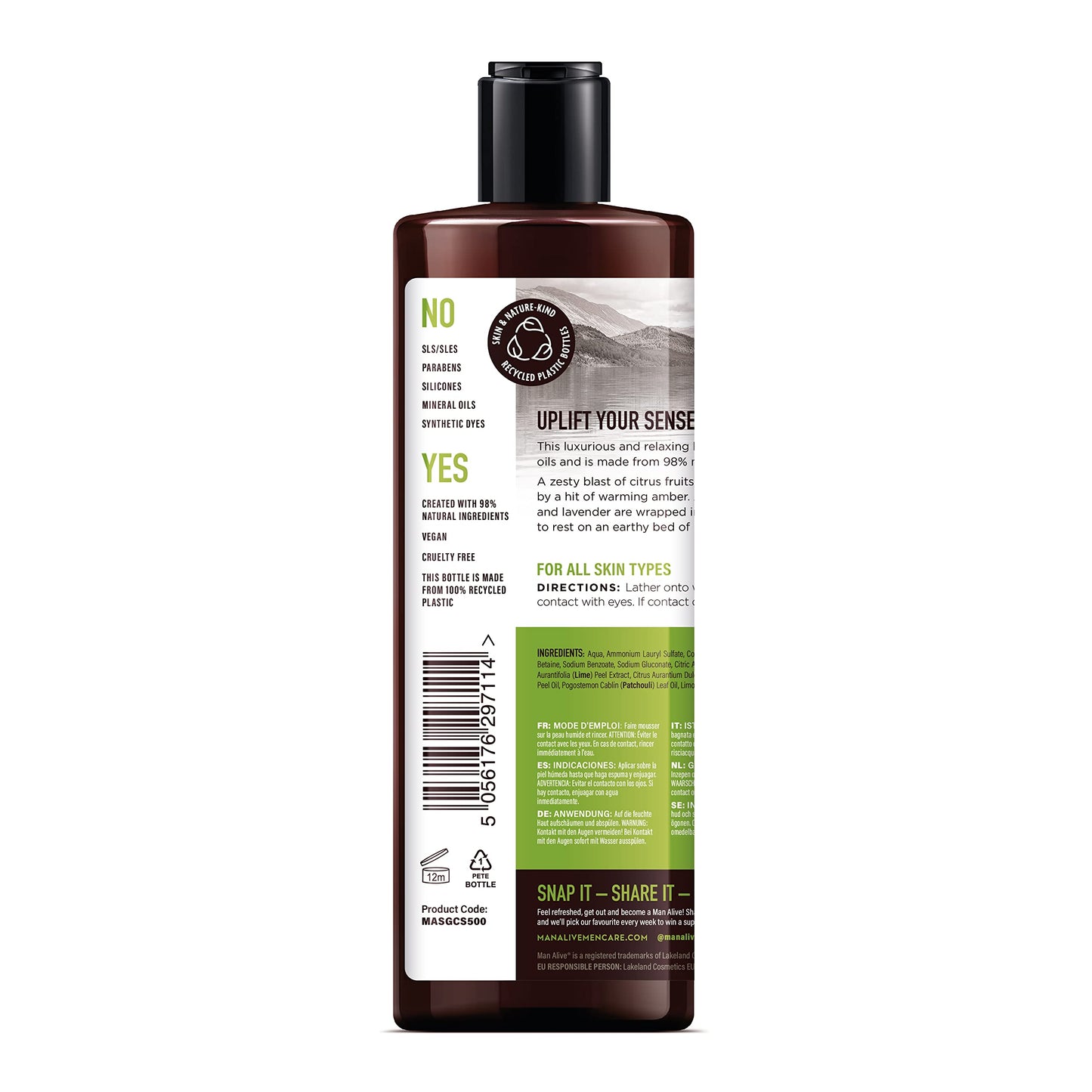 - MAN ALIVE Shower Gel for men | 500ml mens body wash & face wash -