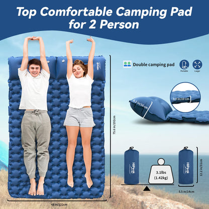 - HiiPeak Double Sleeping Pad With Foot Pump & Pillow | Self Inflating Camping Air Mat for 2 Person -
