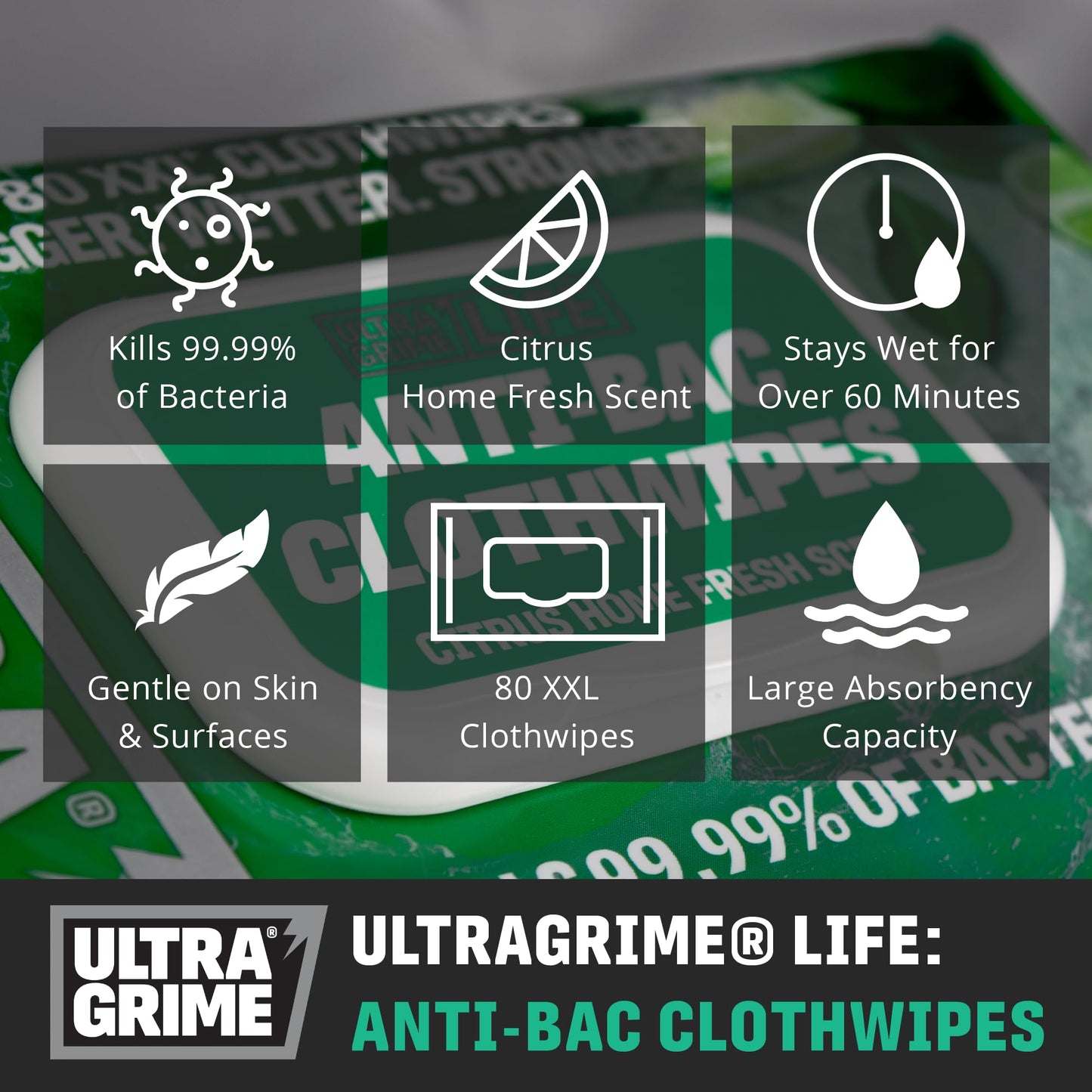 - UltraGrime Antibacterial Wipes 80 Thick Large Wipe Pack -