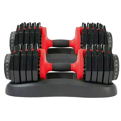 BRAINGAIN 15 in 1 Adjustable Dumbbell 24kg PAIR Easy Safe Locking Mechanism Home Fitness Gym Equipment 2x24KG Red