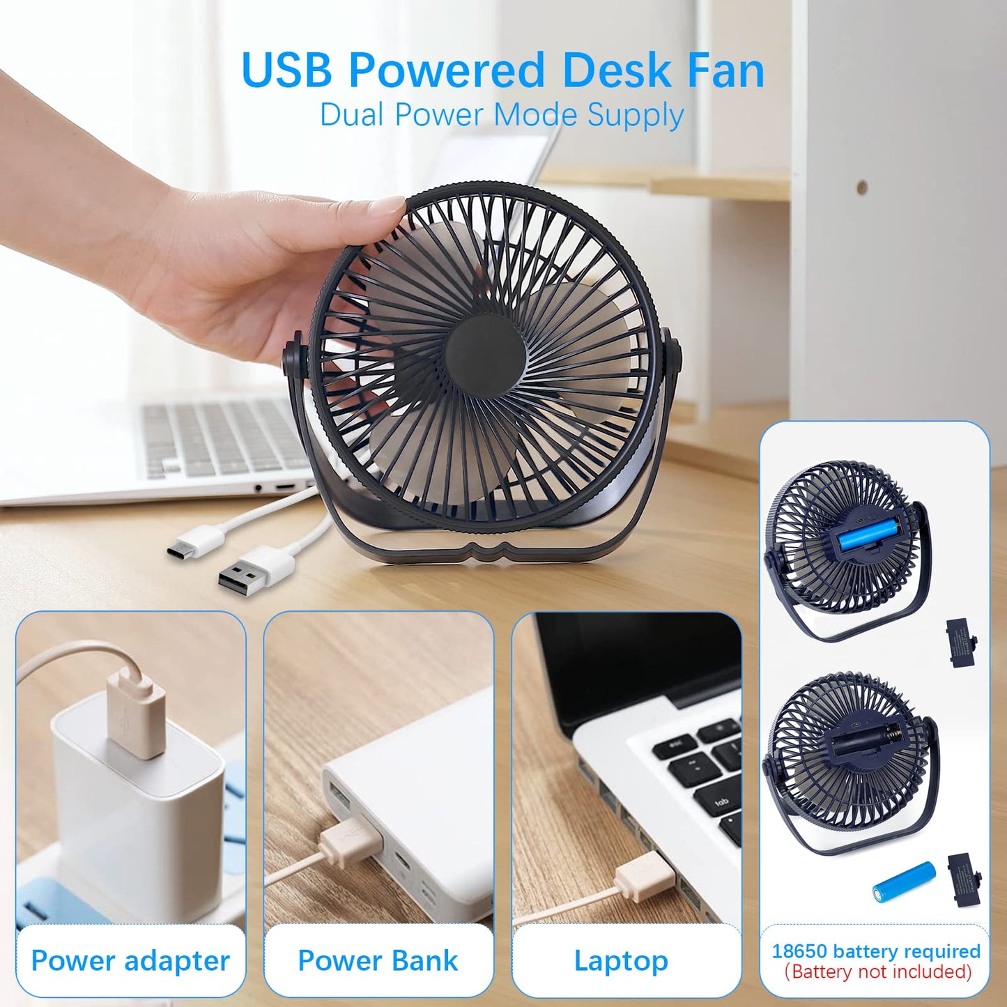 - Kazaigou USB Desk Fan | Small USB Powered Portable Desk Fan | 3 Speeds -