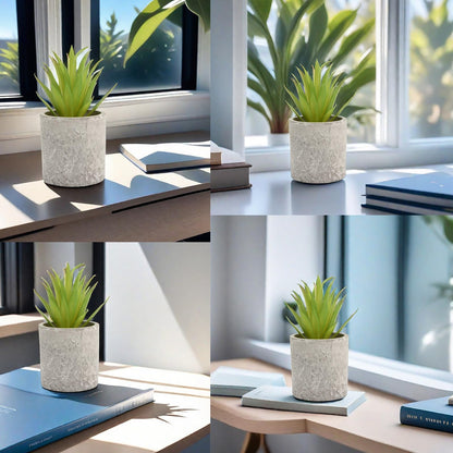 Artificial Fake Plants Potted, Mini Faux Plastic Plants with Pot, Small Greenery Decorative Artificial Plants Indoor in Paper Pulp Pots for Home Office Desk Bedroom Bathroom Kitchen Decor Gift