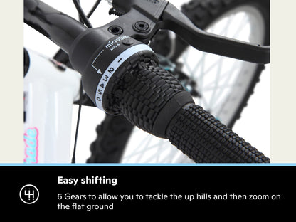 - Schwinn Shade Kids Mountain Bike | 20-Inch Tyres | 12.25-Inch Frame | Front Suspension | 6 Speed Shifters | V-Brakes | Recommended Ages 5 - 8 Years | White -