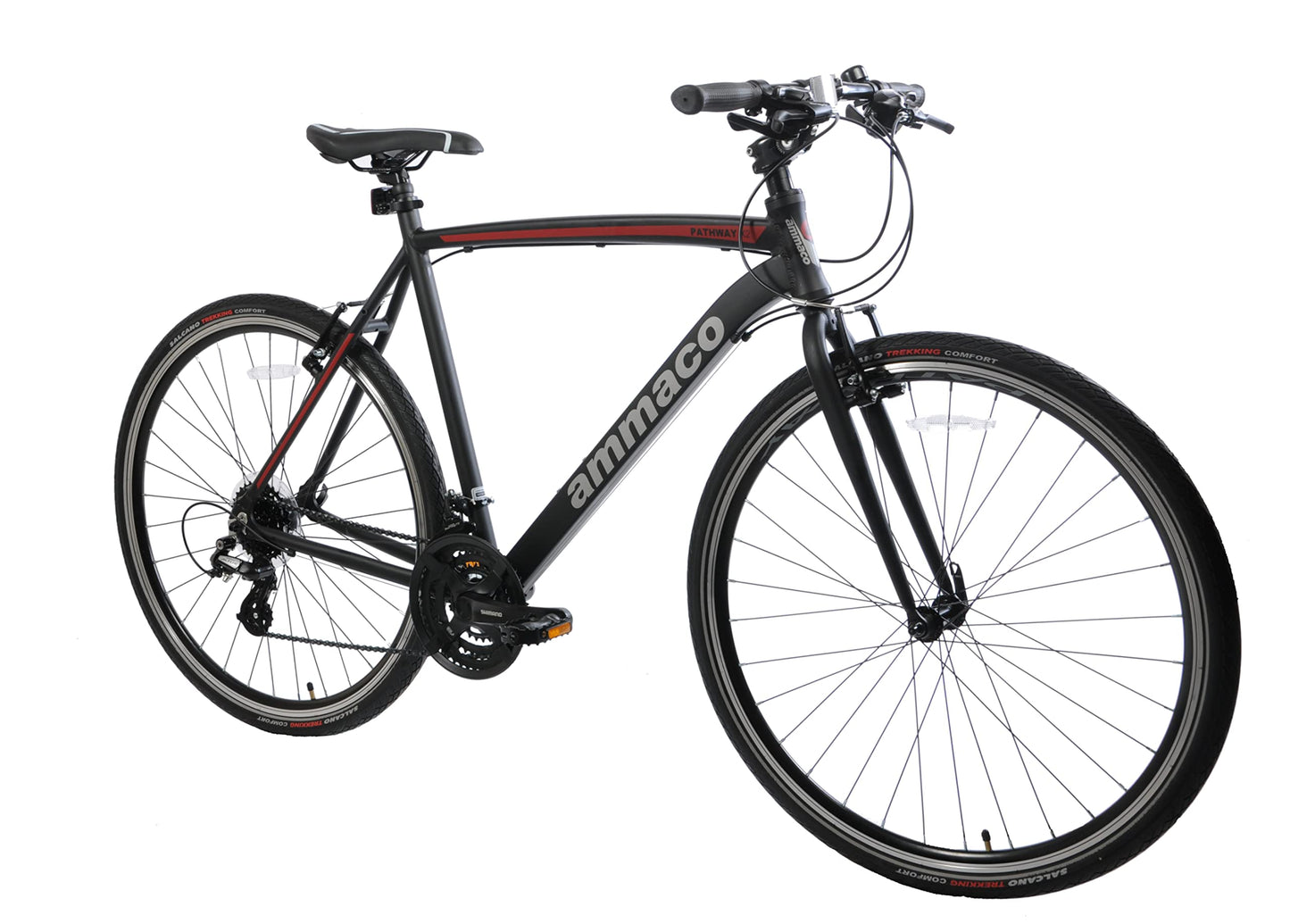 Ammaco Pathway X2 700c Road Hybrid Trekking Mens Sports Commuter Urban Bike 21" Frame Lightweight Alloy Black Red 24 Speed