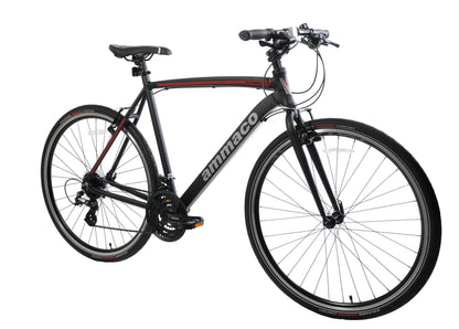 Ammaco Pathway X2 700c Road Hybrid Trekking Mens Sports Commuter Urban Bike 21" Frame Lightweight Alloy Black Red 24 Speed