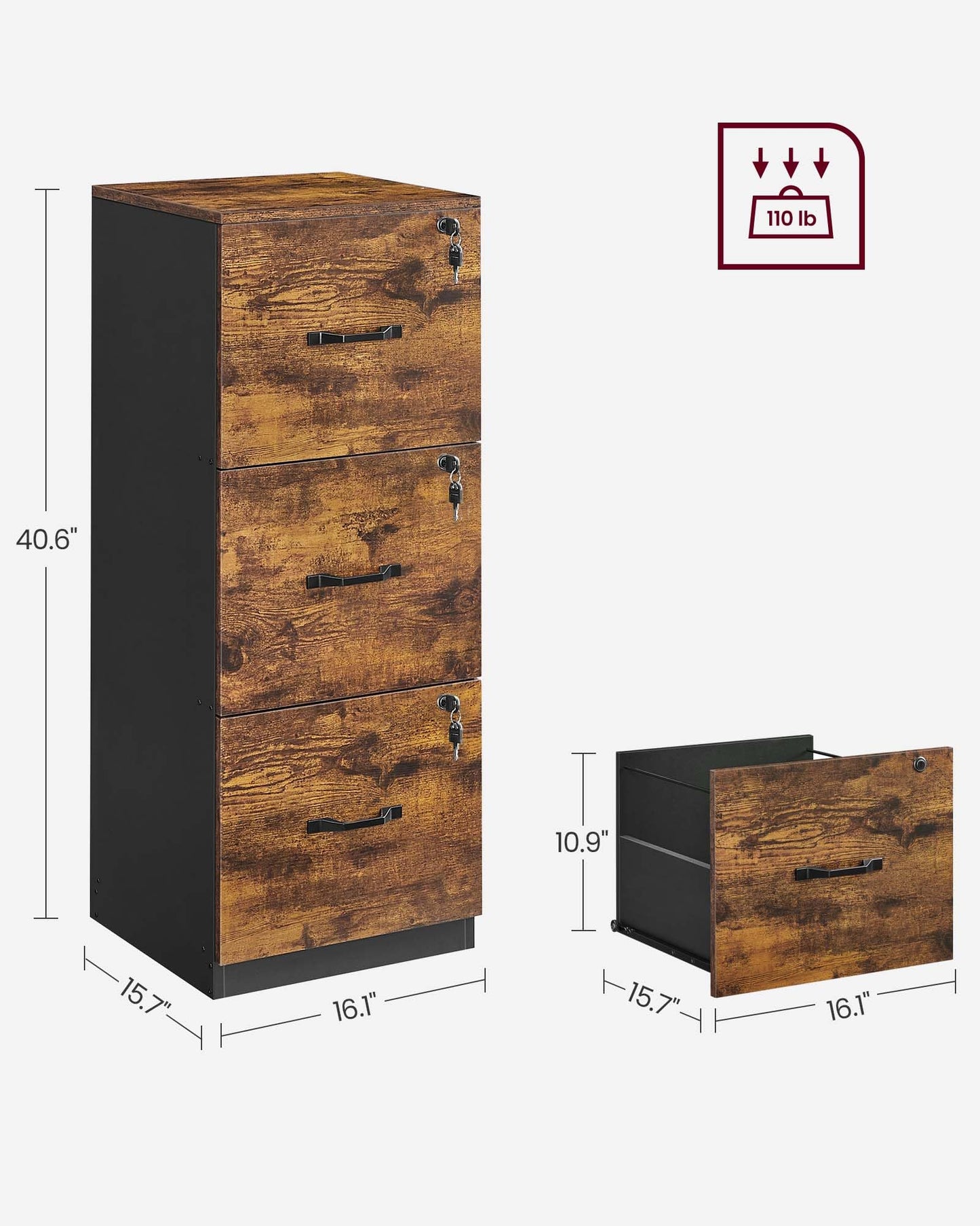 - VASAGLE 3-Drawer Vertical File Cabinet -
