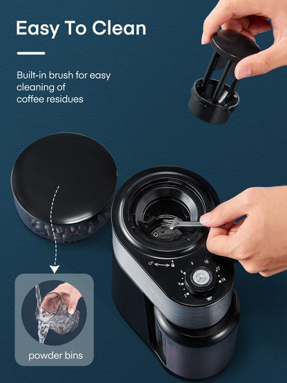 Burr Coffee Grinder Electric, FOHERE Coffee Bean Grinder with 18 Grind Settings, 2-14 Cup, 200W Coffee Grinder for Drip Coffee/French Press, 250g Capacity, with Brush Easy to Clean, Black