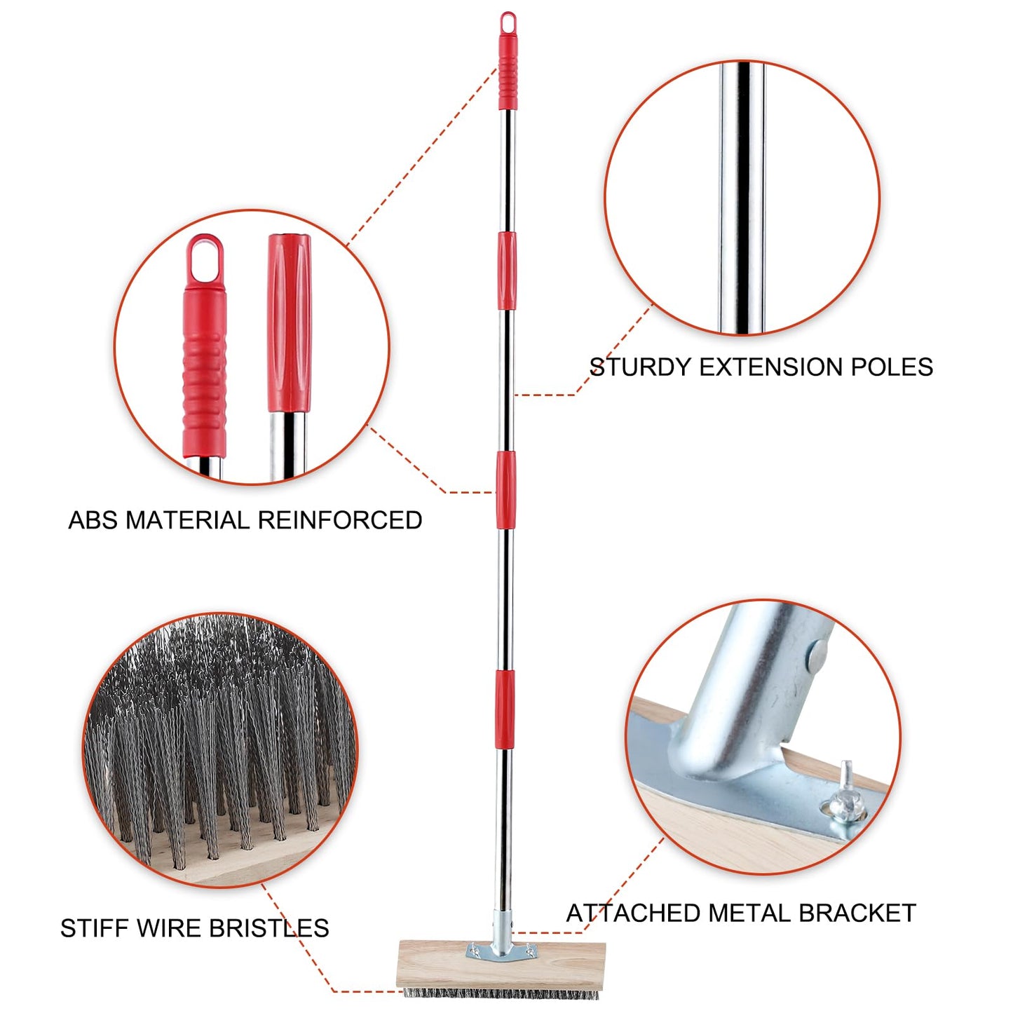 - Mitclear Heavy Duty Wire Broom with Telescopic Handle| (57IN) | Stiff Metal Bristle Brush for Removing Weed Moss Algae -