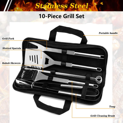 - QH7 10 Pack BBQ Barbecue Tool Set | Stainless Steel Outdoor Barbecue Grill Utensils Set -