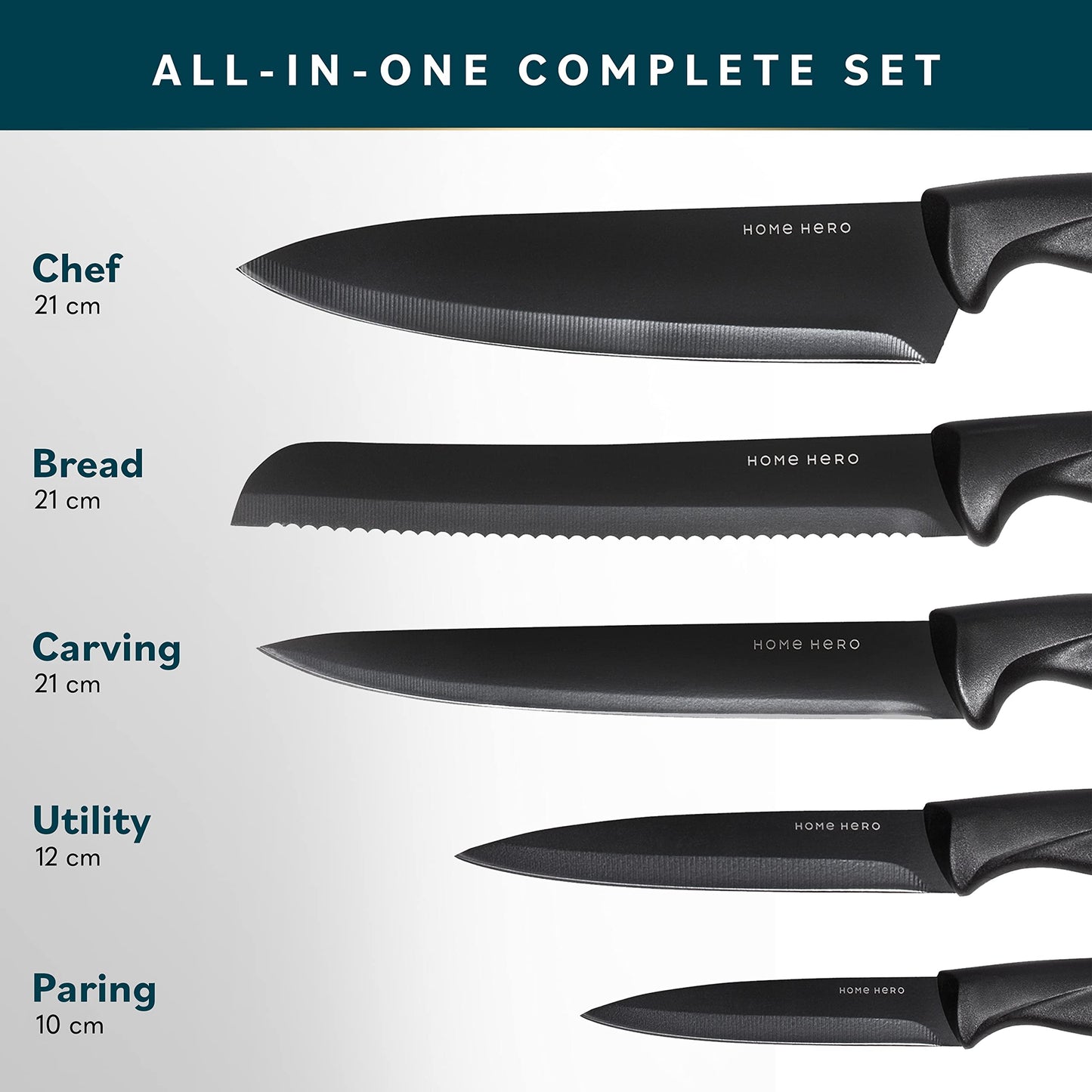 - Home Hero Ultra-Sharp Stainless Steel Kitchen Knife Set - Chef Knives Set (7 pcs Set -