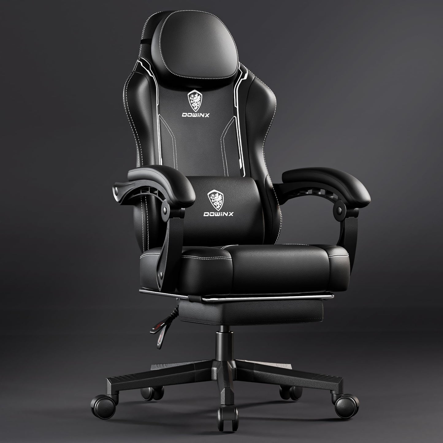 - Dowinx Gaming Chair with Footrest | Gaming Chair for Adults | Ergonomic Gaming Chair with Pocket Spring Cushion and Massage Lumbar Support | High Back | 200kg Black -