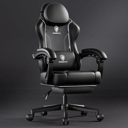 - Dowinx Gaming Chair with Footrest | Gaming Chair for Adults | Ergonomic Gaming Chair with Pocket Spring Cushion and Massage Lumbar Support | High Back | 200kg Black -