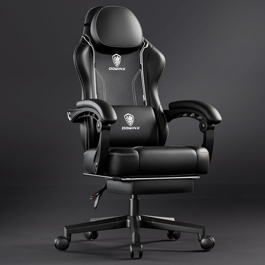 - Dowinx Gaming Chair with Footrest | Gaming Chair for Adults | Ergonomic Gaming Chair with Pocket Spring Cushion and Massage Lumbar Support | High Back | 200kg Black -
