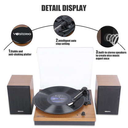 - Vosterio Bluetooth Record Player, 3-Speed Belt-Driven Turntable with Bluetooth Input& Output