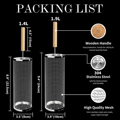- Nesting Grill Baskets (2PCS) | Removable Wooden Handle | 304 Stainless Steel -
