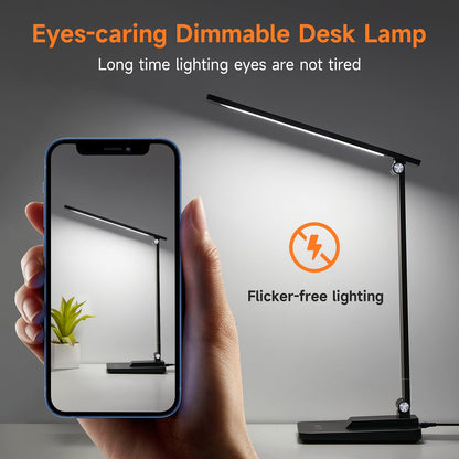 Desk Lamp LED Table Lamp,15 Modes LED Desk Lamp,Dimmable Bedside Lamps with Timer,Multi-Powered Desk Lamps for Study Lamp Reading Light,Adjustable Desk Light,Black Desk Lamp for Bedroom,Home,Office