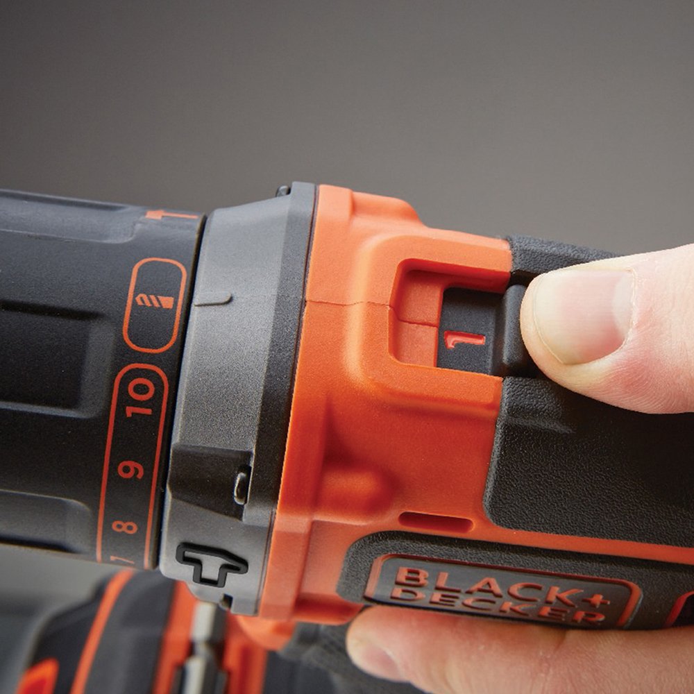 BLACK+DECKER 18 V Cordless 2-Gear Combi Hammer Drill Power Tool with Kitbox, 1.5 Ah Lithium-Ion, BCD700S1K-GB , Orange