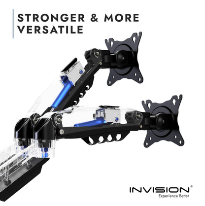 - Invision Dual Monitor Arm Desk Mount for 19 to 32 Inch Screens | VESA 75 & 100mm Desk Clamp Stand | Tool Free Height Adjustment with Tilt Swivel Rotate - Increased Load Capacity from 2-9kg (MX400) -