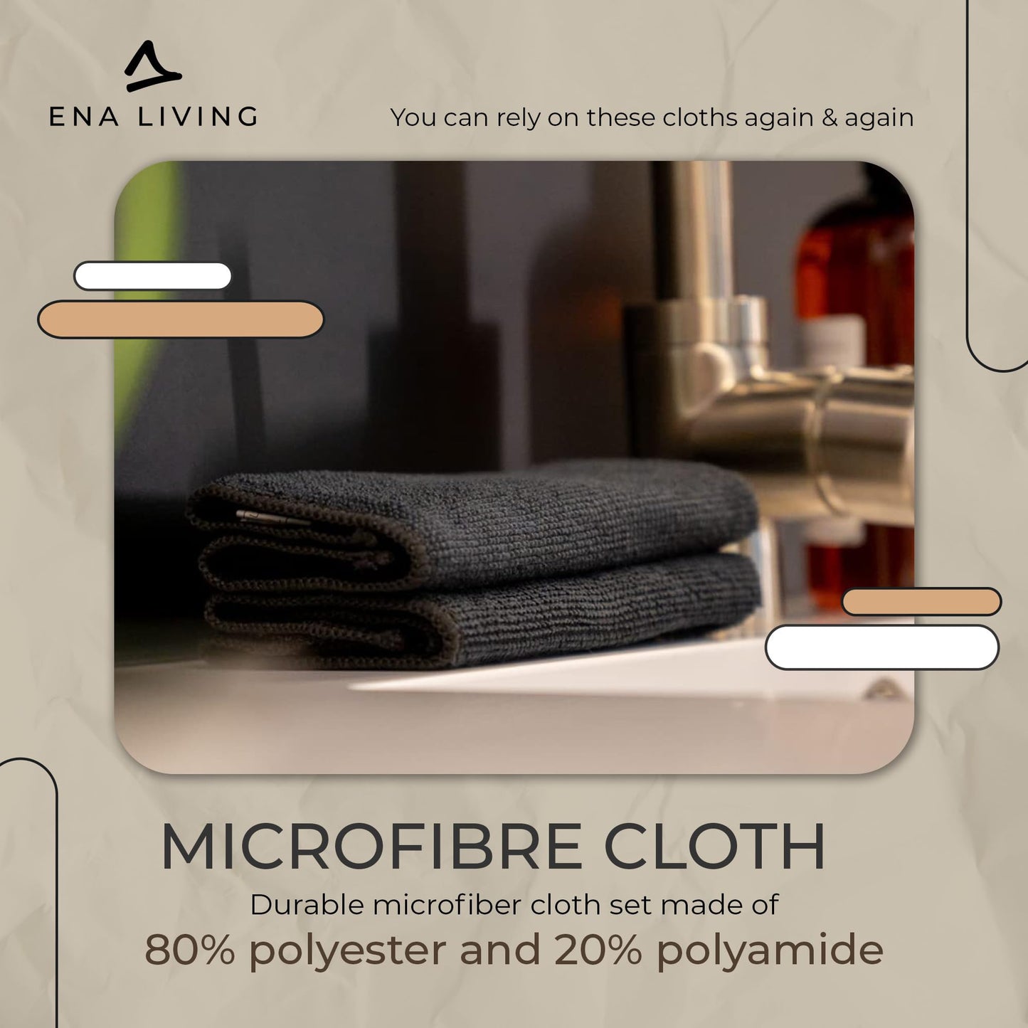 - ENA Living Black Microfibre Cloth | Efficient Dusters For Cleaning -