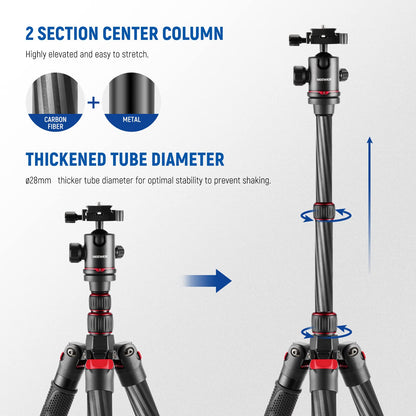 - NEEWER Carbon Fiber Camera Tripod With Telescopic 2 Section Center Axes | 360° Panorama Ballhead -