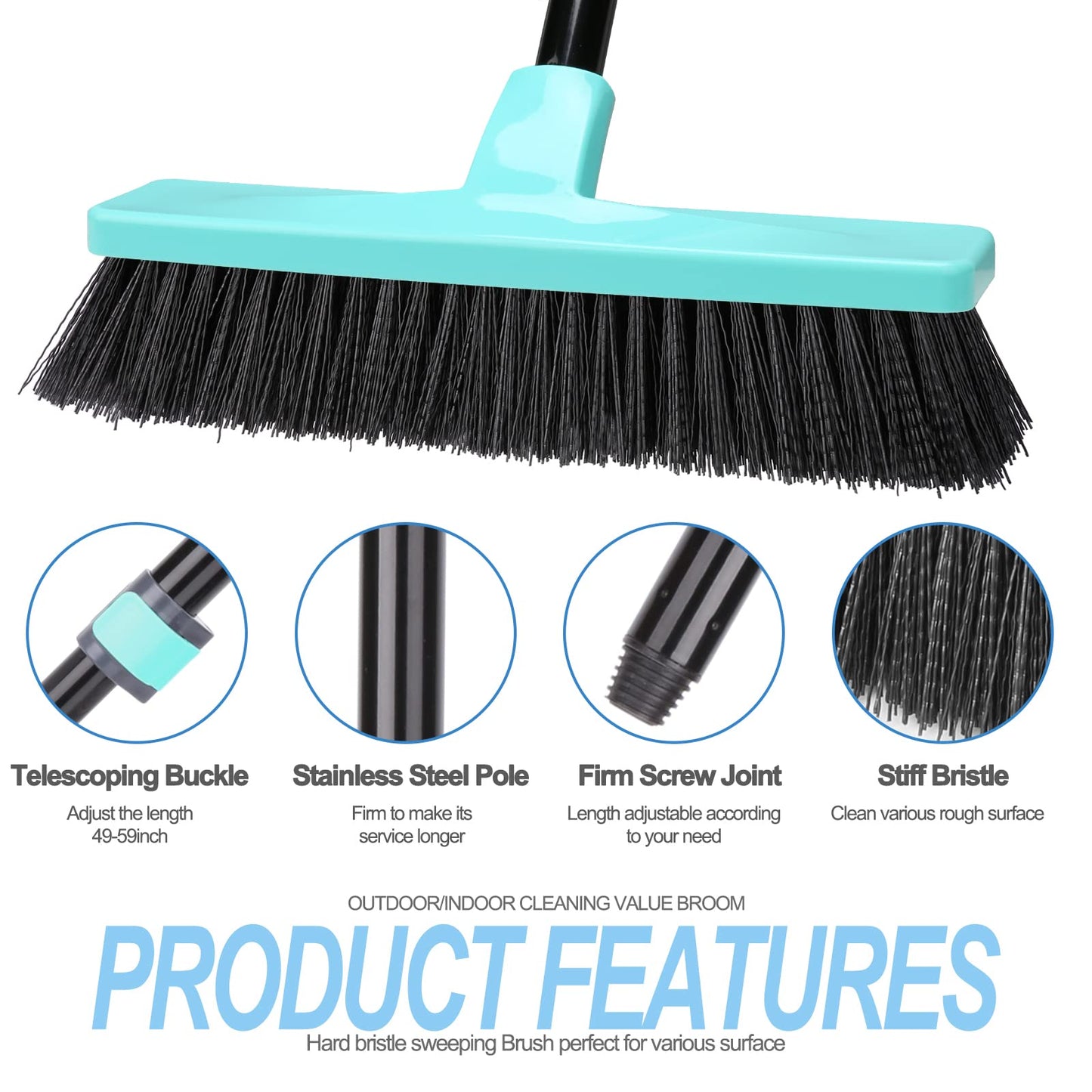 - Yard Brush Telescopic Long Handle with Stiff Bristles Outdoor Broom for Cleaning Scrubbing Driveway Yard Wood Stone Leaves Lawn Garden Broom