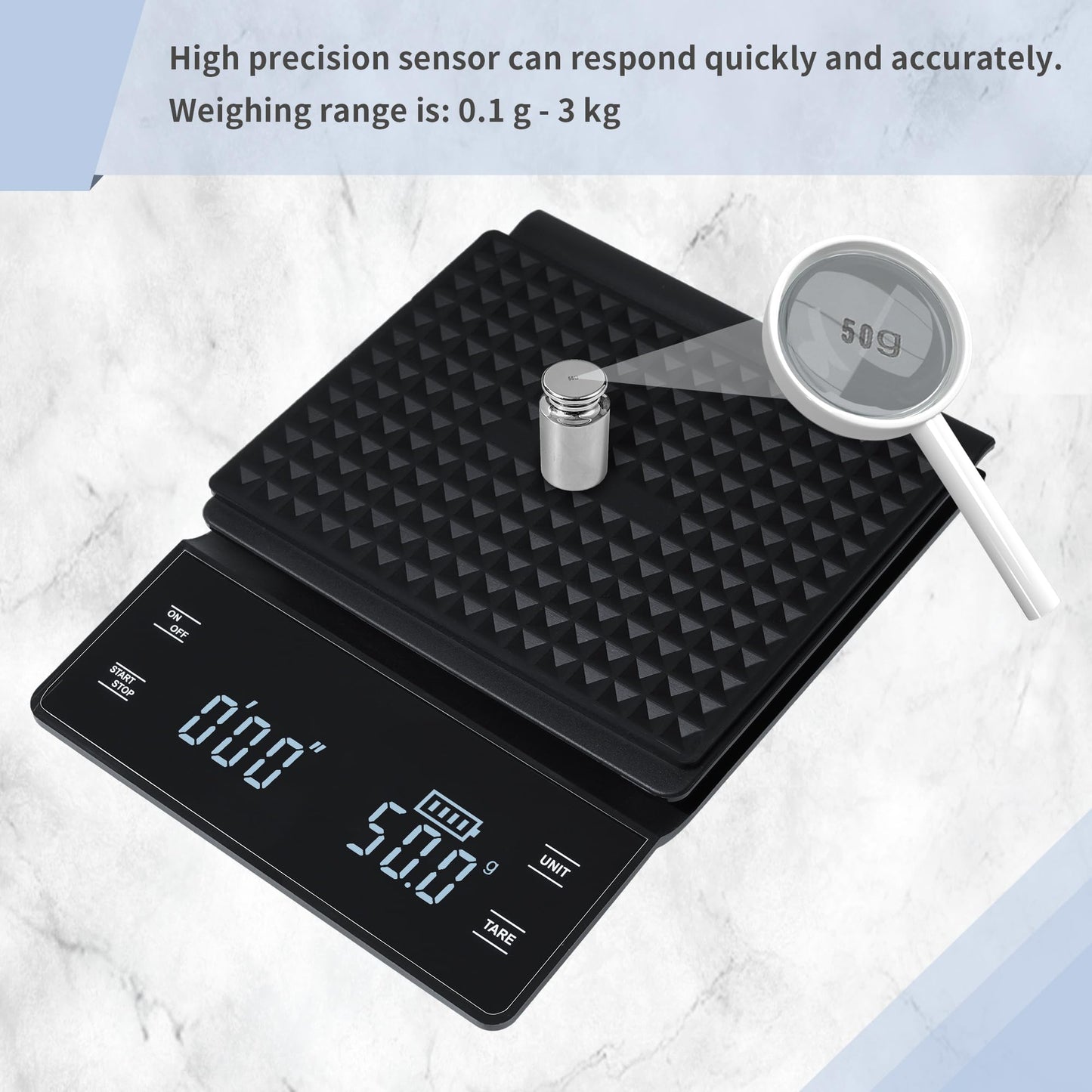 bemece Digital Coffee Scales with Timer,0.1g/3KG High Precision Kitchen Scale with Large LED Display,Waterproof Electronic Espresso coffee Weighing Scales(Type C charging cable)