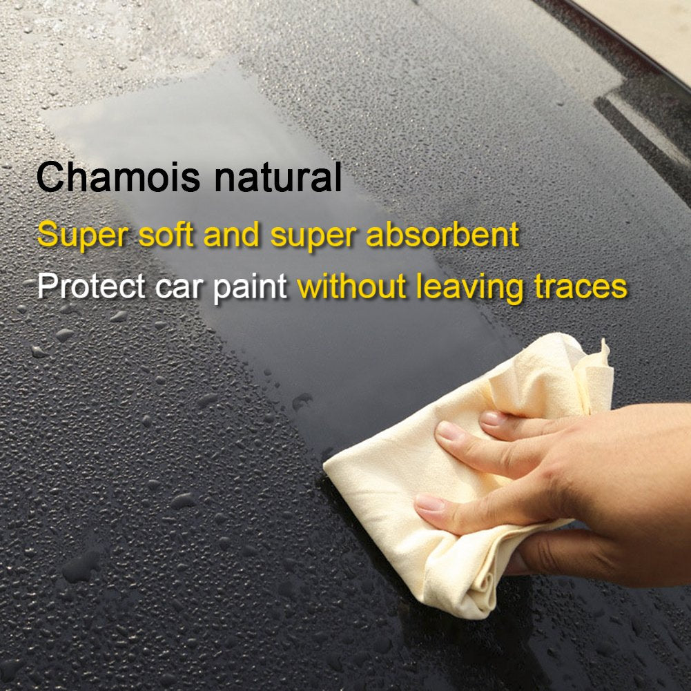 Car Natural Chamois Cleaning Cloth, RIVERLAKE Genuine Deerskin Leather Auto Car Wash Drying Towel,Super Absorbent,3 Available Sizes. (S:20''x12'' - 1PACK)