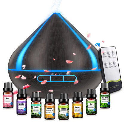 500ml Essential Oil Diffusers With 8 Essential Oils Set, Aromatherapy Diffusers With Remote Control, 4 Timer,Auto-Waterless Shut-Off For Bedroom, Large Room