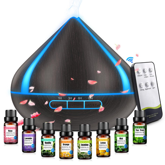 500ml Essential Oil Diffusers With 8 Essential Oils Set, Aromatherapy Diffusers With Remote Control, 4 Timer,Auto-Waterless Shut-Off For Bedroom, Large Room