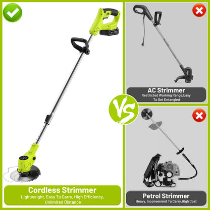 - VOERJIA 24V Metal Blade Strimmer, Telescopic Cordless Strimmer, 2x2000mAh Battery -