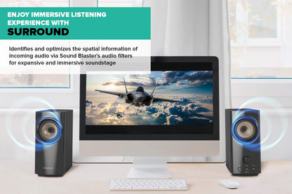 CREATIVE T60 2.0 Compact Hi-Fi Desktop Speakers with Clear Dialog and Surround by Sound Blaster, SmartComms Kit, USB-C Audio, Mic and Headset Ports, Bluetooth 5.0