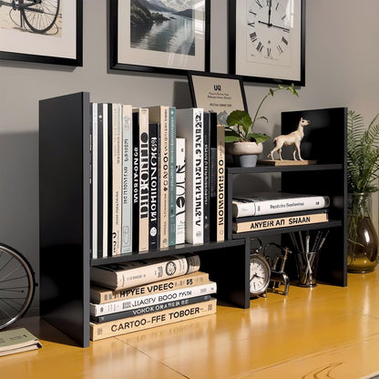 - Esilihom Desktop Organizer Office Storage Rack | Adjustable Bookshelf Display Shelf -