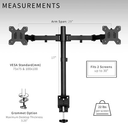 - VIVO Dual Monitor Desk Mount, Heavy Duty Fully Adjustable Steel Stand, Holds 2 Computer Screens up to 30 inches and Max 10 kg each, Black, STAND-V002 -