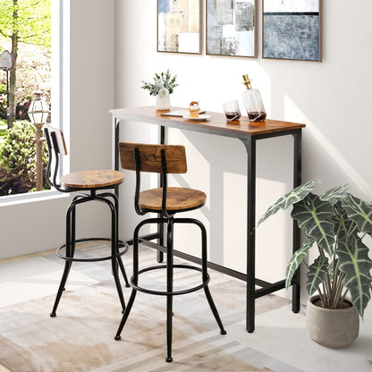 COSTWAY Rectangular Bar Table, 120cm Counter Breakfast Dining High Tables with Footrest and Adjustable Footpads, Metal Frame Pub Coffee Desk for Small Space Kitchen Living Room (Rustic Brown)