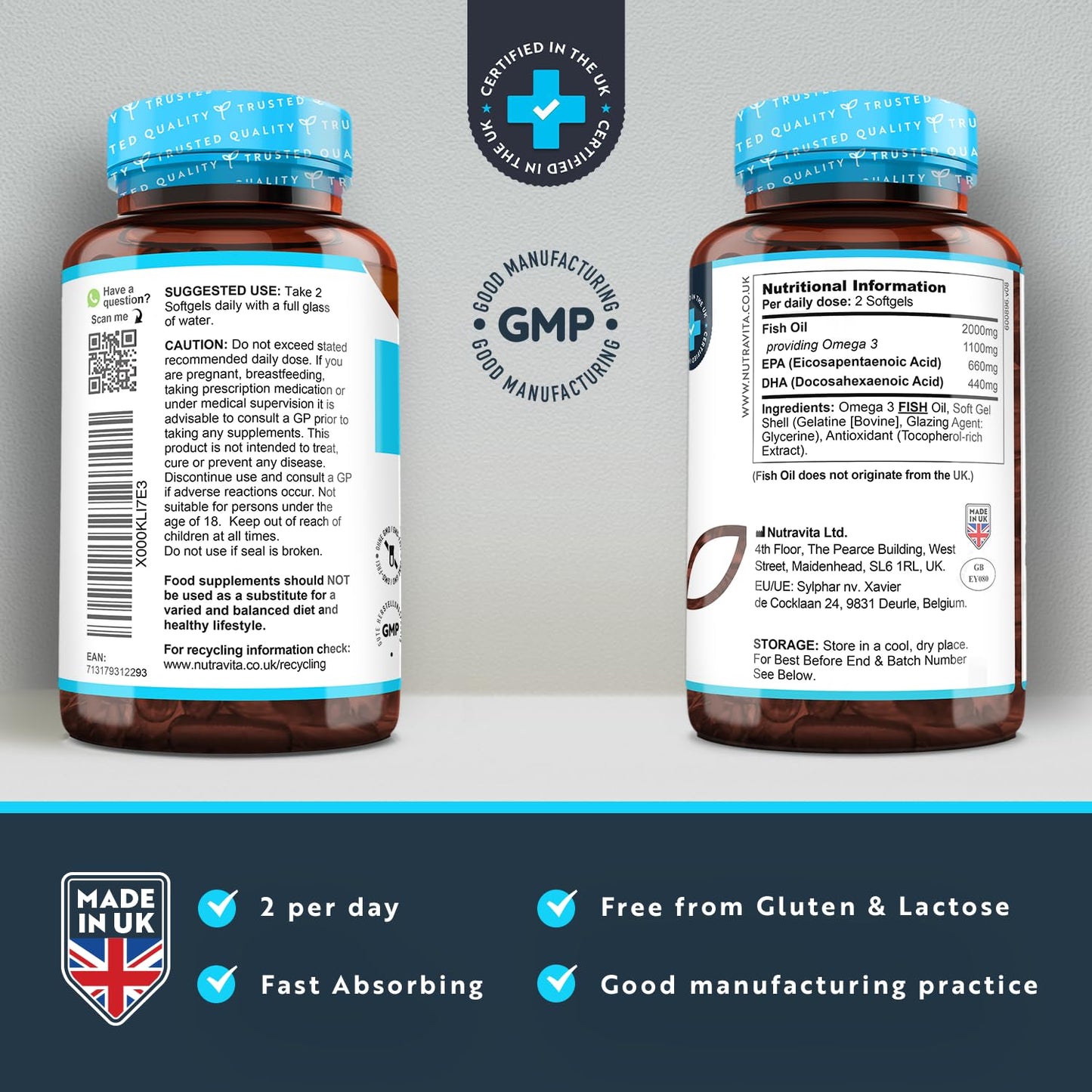 - Omega 3 - 240 Softgel Capsules of Sustainably Sourced Pure Omega 3 Fish Oil -