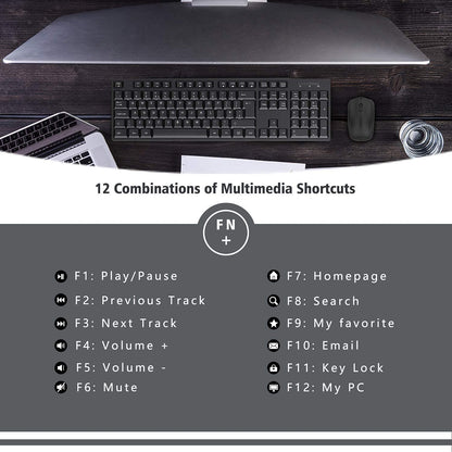 - Wireless Keyboard and Mouse Set, 2.4G Wireless Keyboard Mouse with USB Receive