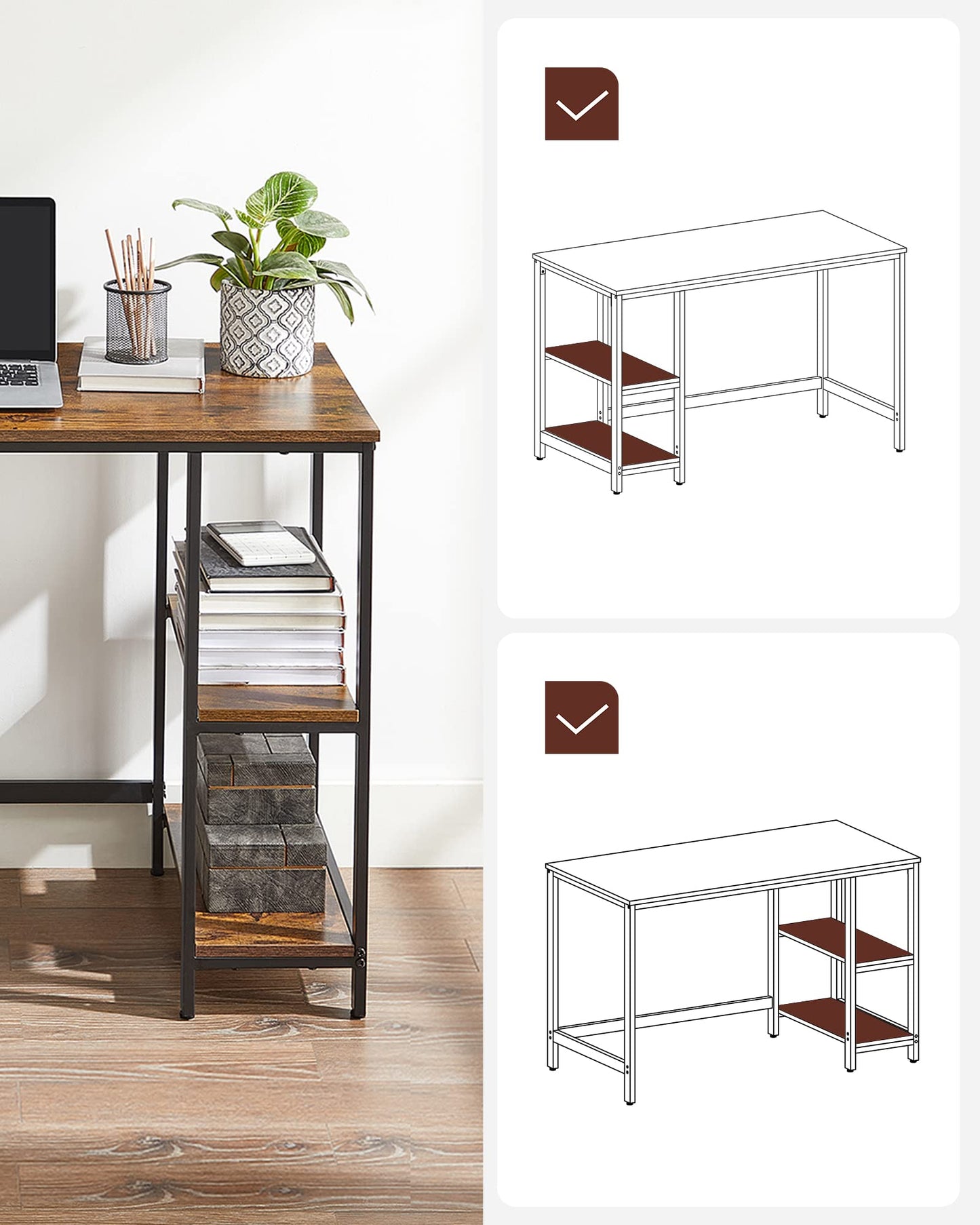 - VASAGLE Computer Desk, Writing Desk with 2 Shelves -