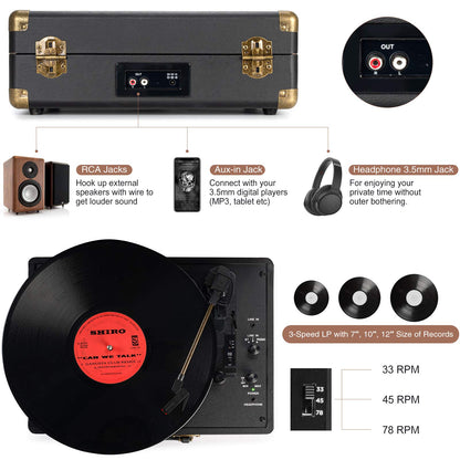 - Retrolife Vinyl Record Player | 3-Speed | Bluetooth | Suitcase Portable Belt-Driven Record Player with Built-in Speakers -