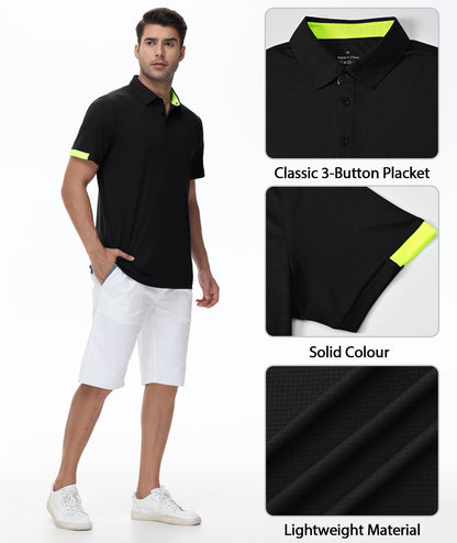 Csqtongan 3 Pack Men's Golf Polo Shirts Short Sleeve Breathable Polo T Shirts Multipack, Black/Grey/Navy 3XL