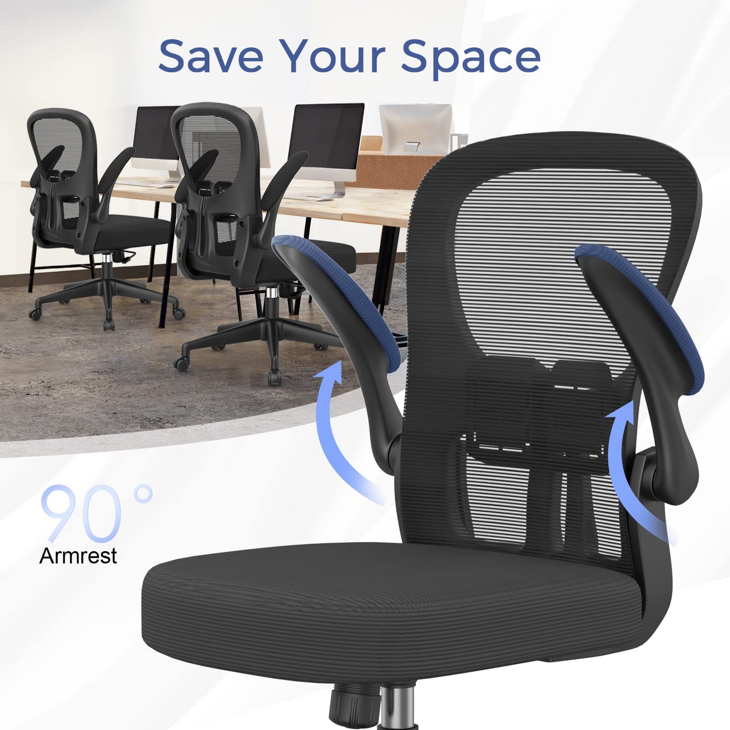 Desk Chair - Ergonomic Office Chair with Adjustable Armrest Lumbar Support, High-density Sponge Cushion, Silent Wheels, Height Tilting Adjustment, YONISEE Swivel Computer Chair Rocking Executive Chair