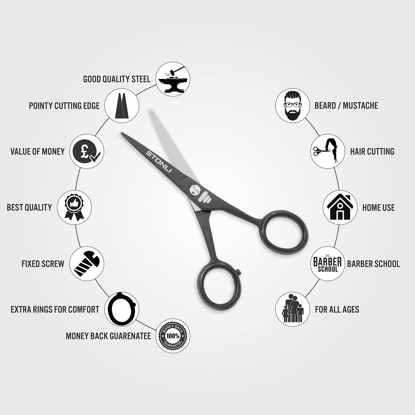 - STONLI 4.5 inches Beard and Moustache Scissors | Nose Hair Trimming Stainless Steel Scissors -