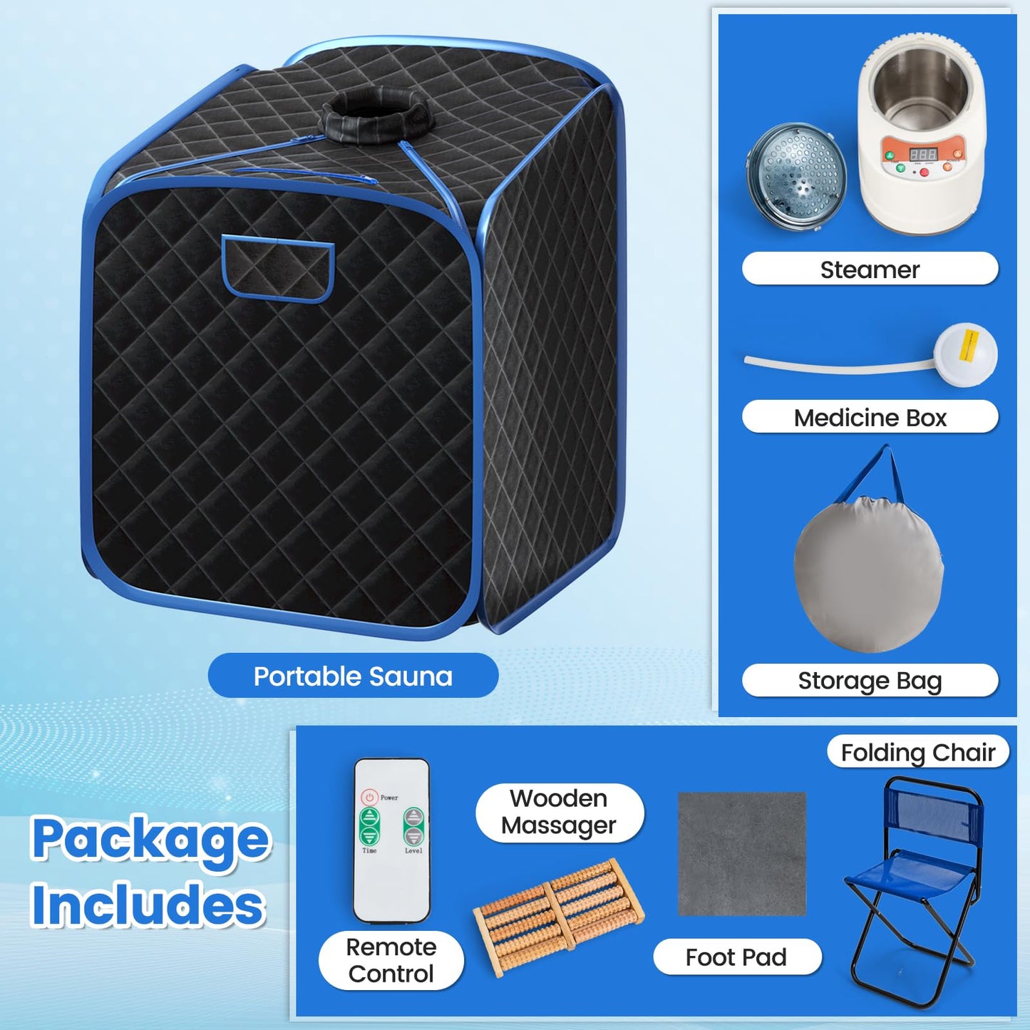 - RELAX4LIFE Portable Steam Sauna | Folding Full Body Spa Sauna Tent | 9 Levels Temperature -