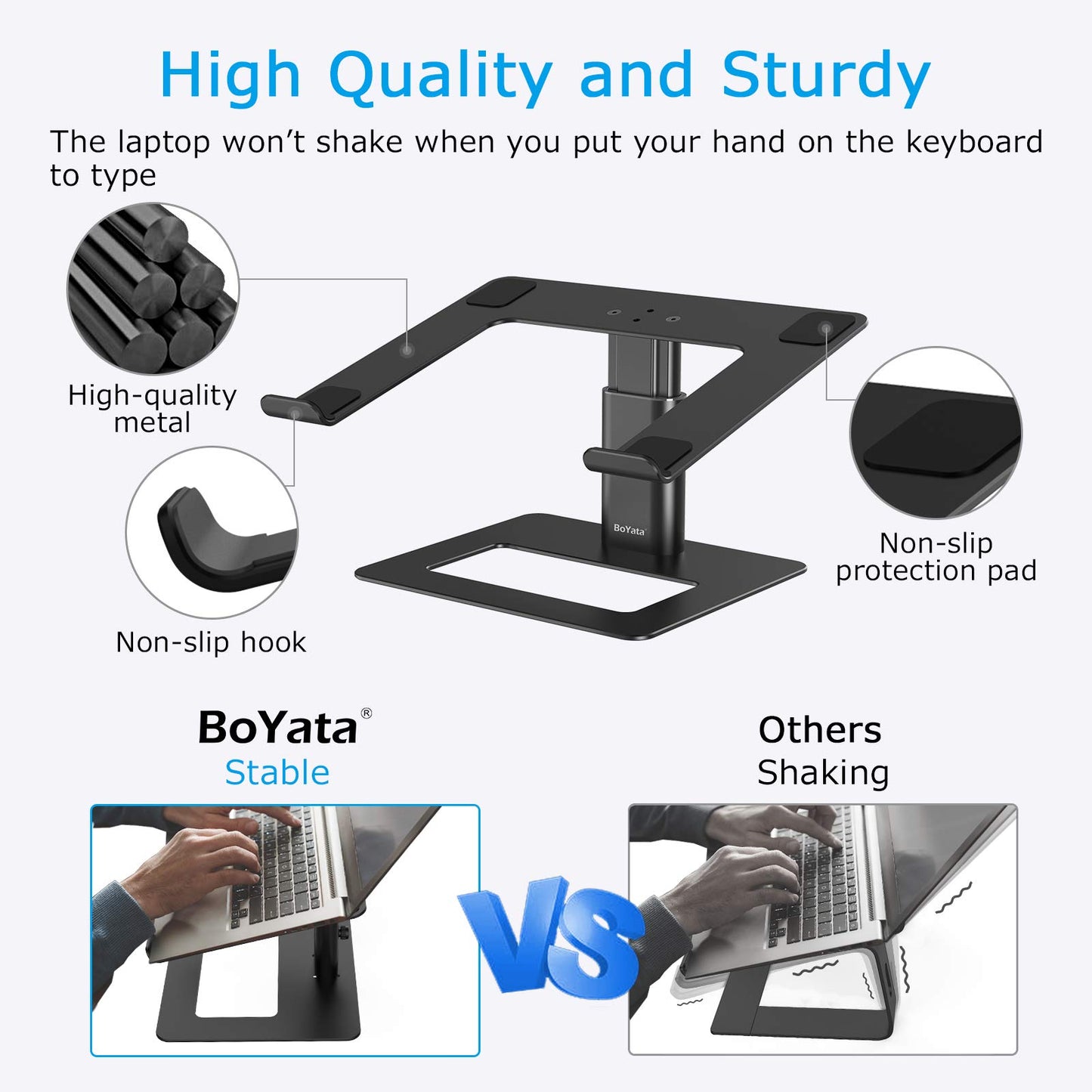 BoYata Laptop Stand, Height adjustable Ventilated Laptop Holder, Notebook Stand Compatible with 10-17'' MacBook Pro/Air, Dell, HP, Samsung, Acer