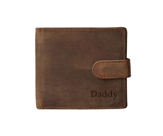 - Wood Bridge Mens Bifold Leather Wallet Optional Personalised Engraving, Brown,Standard
