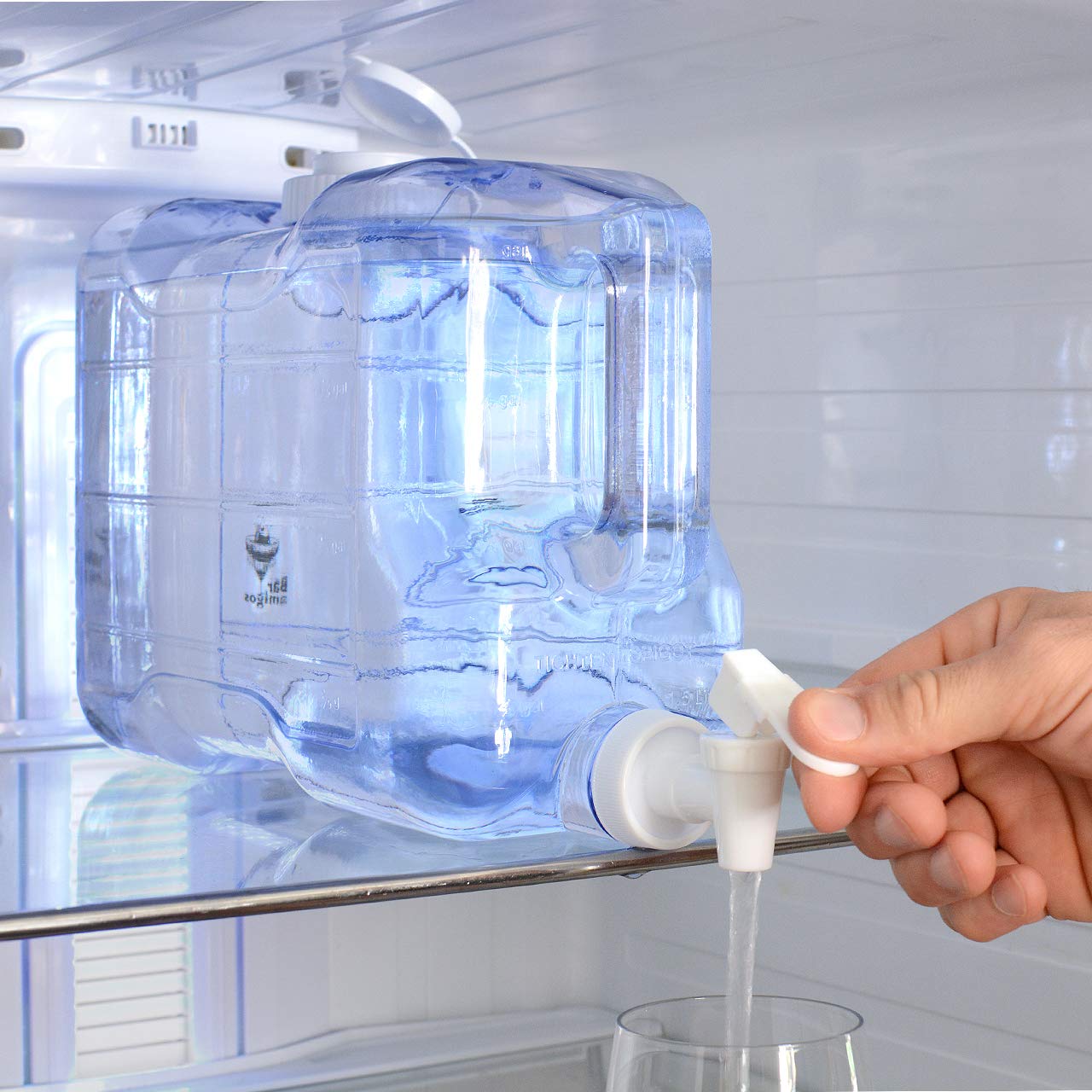 5.5 L Water Container Tap Desktop Dispenser - by Bar Amigos Plastic PETG Fridge Beverage Tank Liquid Drink Refillable Shelf Tap Great for Office Camping Juice Drinks Cocktail Holds 5.5 litres