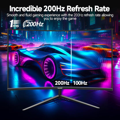 CRUA 27 Inch 144Hz/200Hz Curved Gaming Monitor, FHD 1920 * 1080P Frameless 1800R Computer Monitor, 1ms GTG with FreeSync, Low Motion Blur, Eye Care, VESA100*100, DisplayPort, HDMI, Black